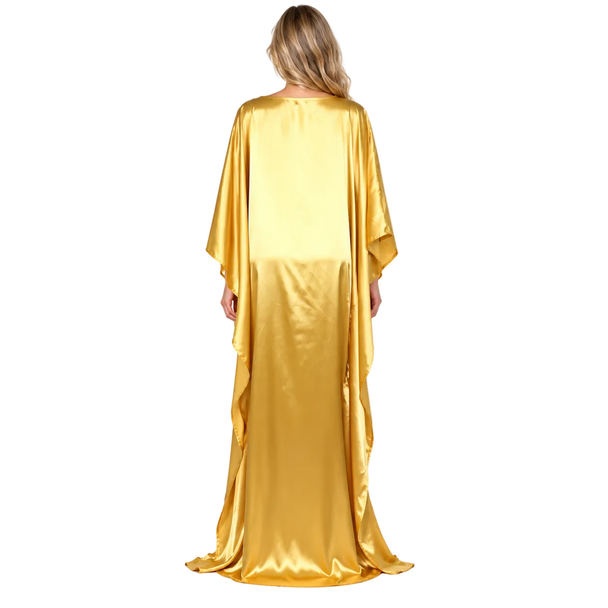 Golden Yellow Embroidered Silk Satin Kaftan