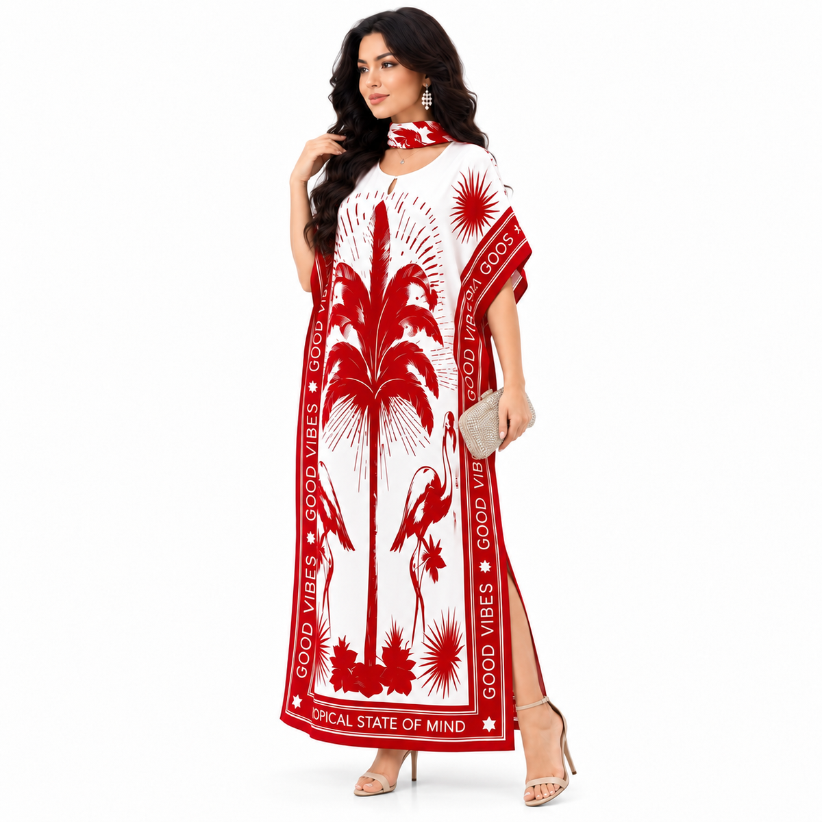 Red Print Relaxed Women’s Baju Kaftan