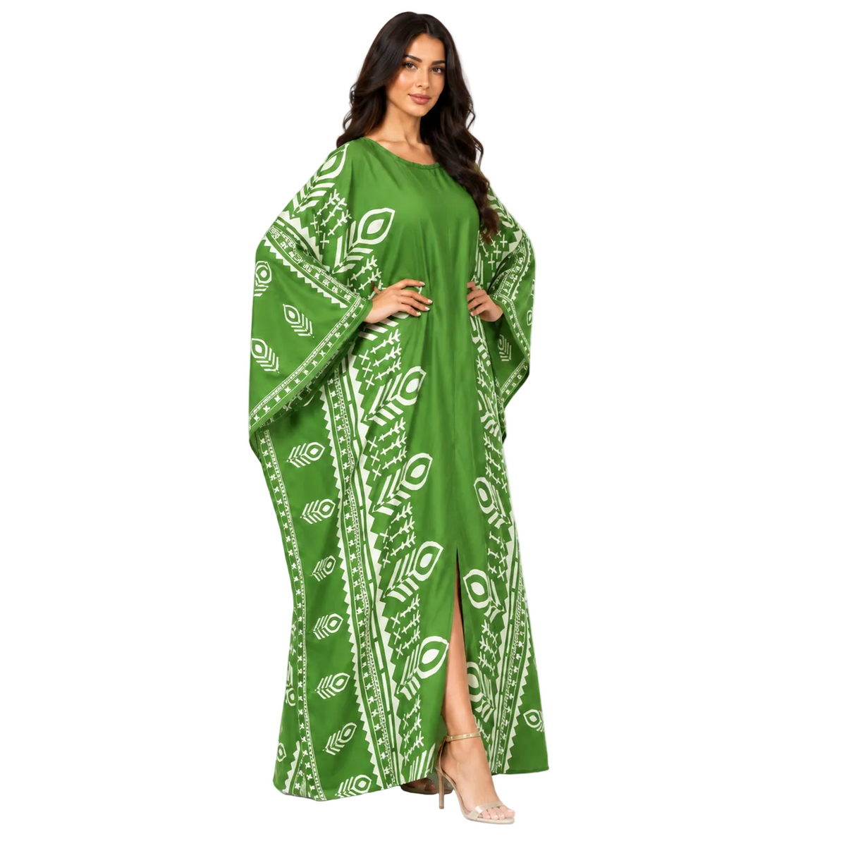 Green Geometric Printed Plus Size Kaftan
