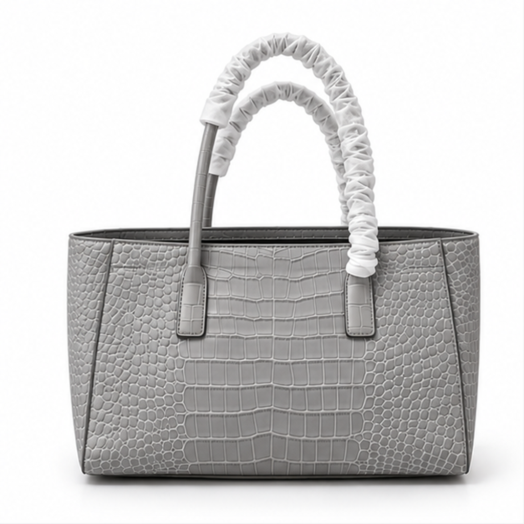 Grey Crocodile Texture Structured Tote Handbag