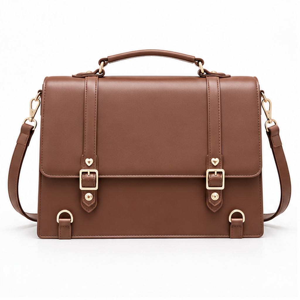 Elegant Brown Structured Buckle Shoulder Satchel