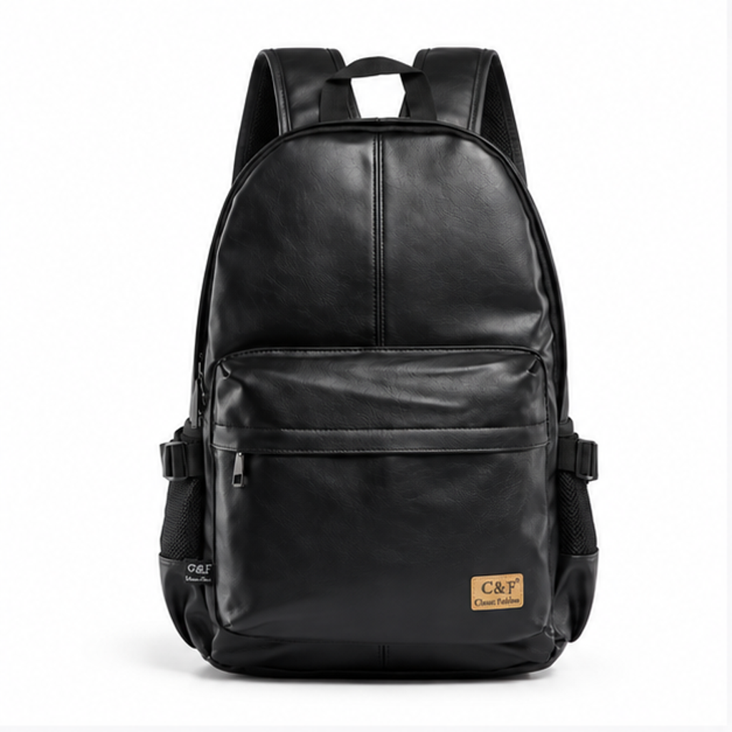 Black Leather Urban Travel Backpack Bag
