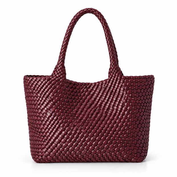 Burgundy Woven Leather Everyday Tote Bag