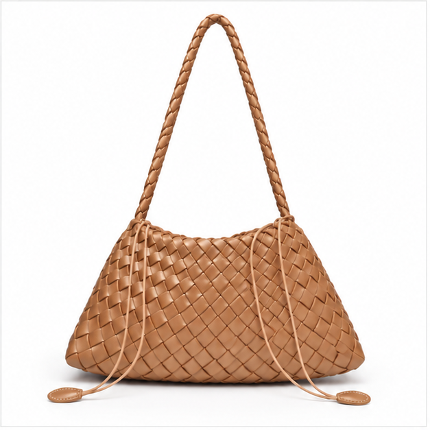 Light Brown Woven Leather Shoulder Bag