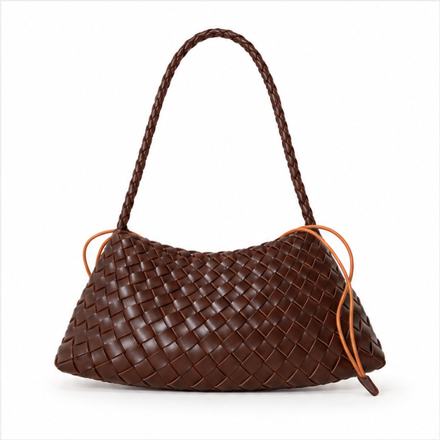Woven Chocolate Brown Braided Shoulder Bag