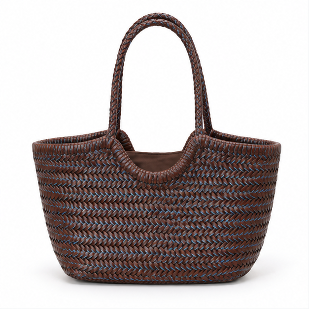 Brown Blue Woven Everyday Tote Bag