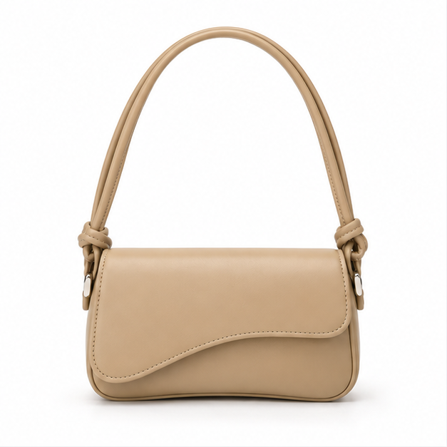 Khaki Curved Flap Shoulder Handbag