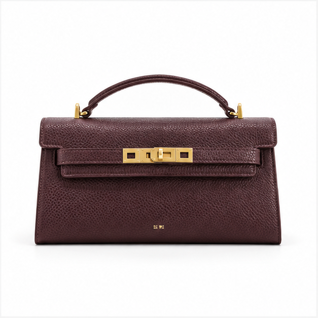 Burgundy Structured Top Handle Statement Handbag