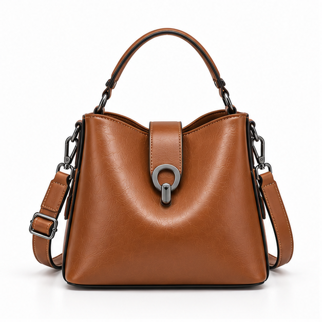 Caramel Leather Structured Shoulder Handbag
