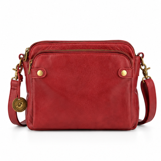 Vintage Red Leather Crossbody Shoulder Bag