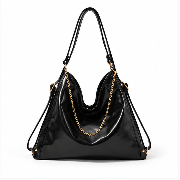 Glossy Black Chain Hobo Shoulder Bag