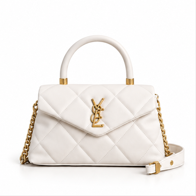 Ivory Quilted Top Handle Shoulder Bag