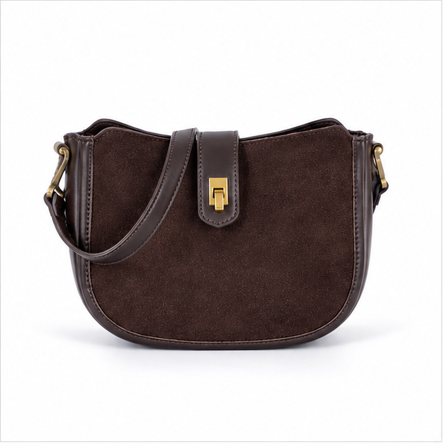 Elegant Brown Suede Crossbody Shoulder Bag