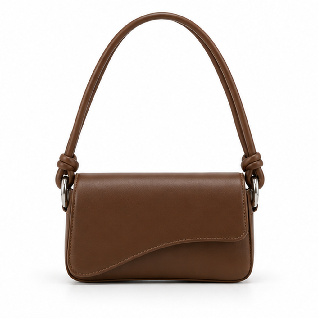 Coffee Brown Curved Flap Shoulder Bag