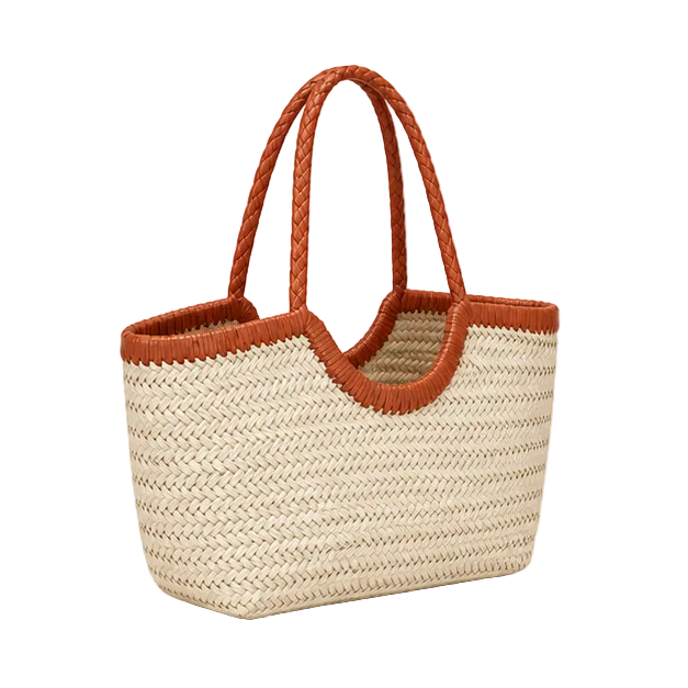 Handwoven Raffia Tote Bag With Handles