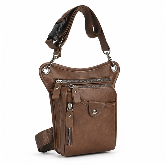 Dark Brown Multi-Pocket Crossbody Sling Bag