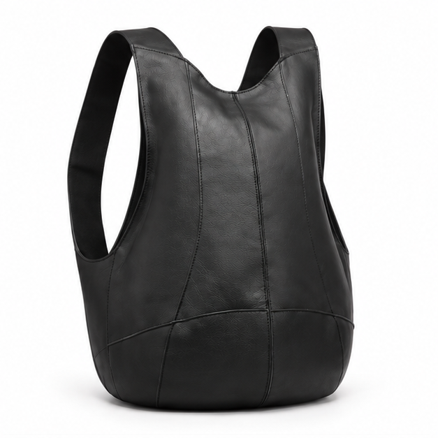 Black Minimalist Leather Everyday Backpack