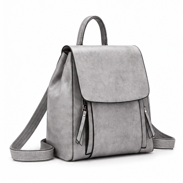 Elegant Grey Adjustable Flap Backpack