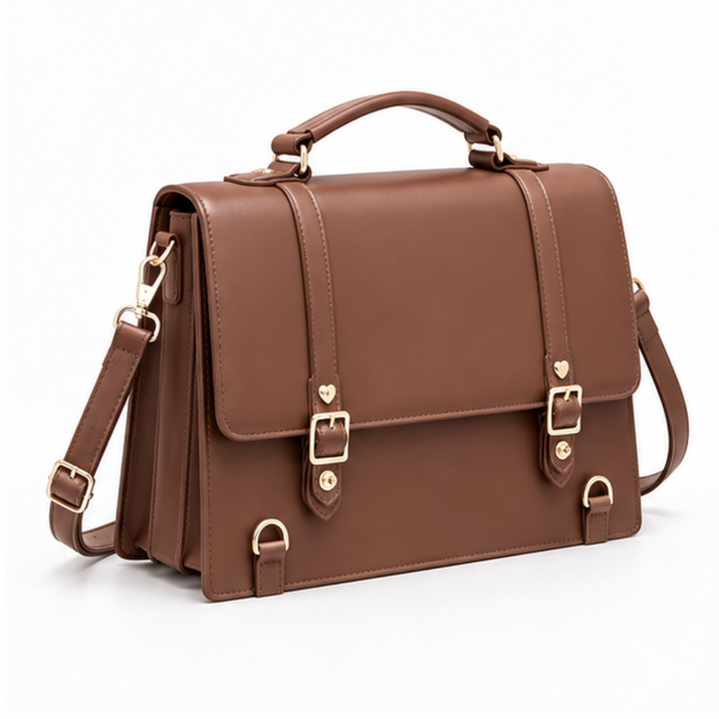 Elegant Brown Structured Buckle Shoulder Satchel