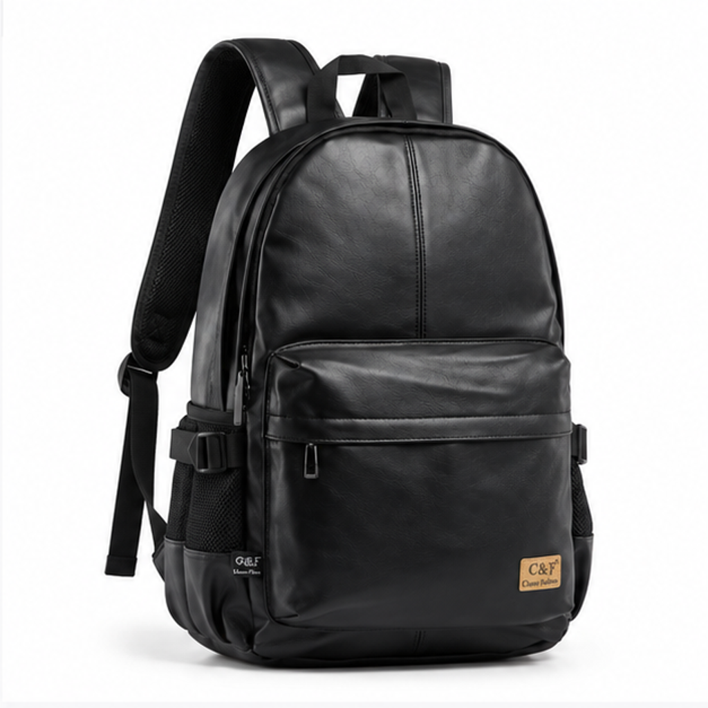 Black Leather Urban Travel Backpack Bag