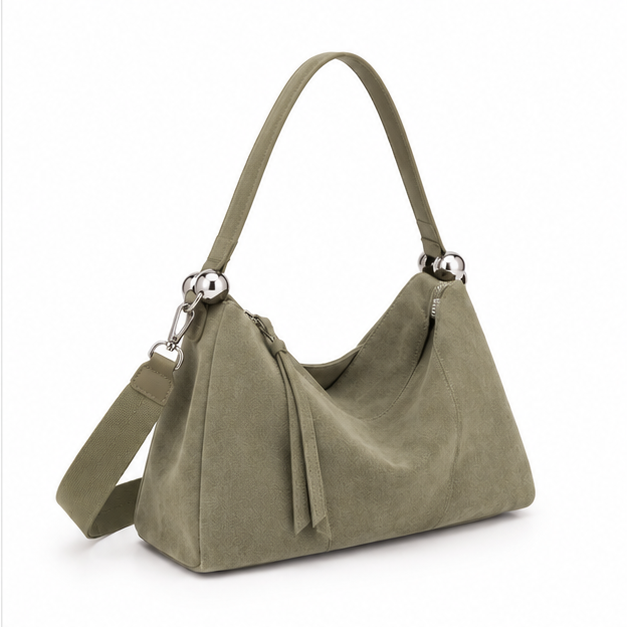 Green Suede Slouchy Shoulder Hobo Bag