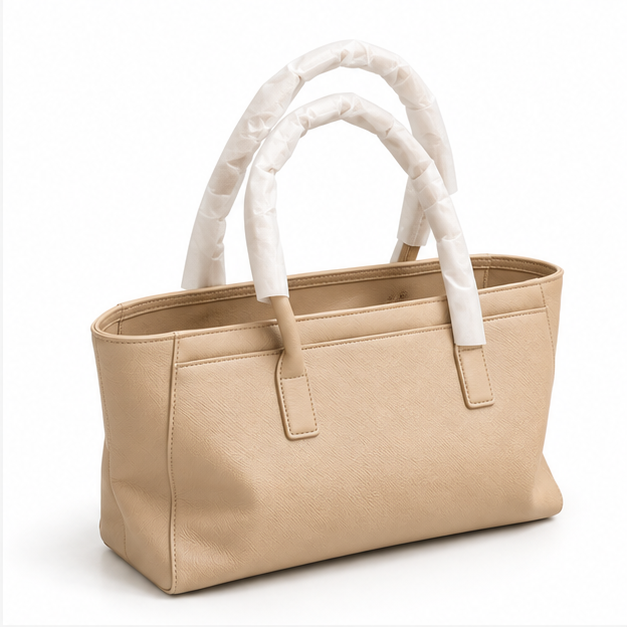 Beige Textured Everyday Carry Tote Handbag