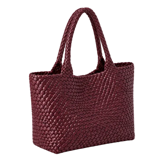Burgundy Woven Leather Everyday Tote Bag
