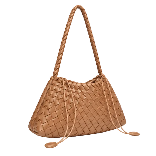 Light Brown Woven Leather Shoulder Bag