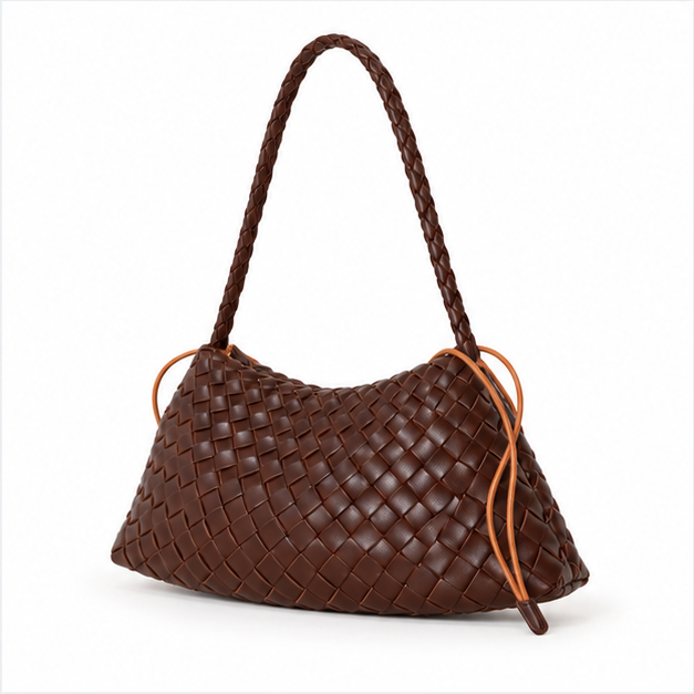 Woven Chocolate Brown Braided Shoulder Bag