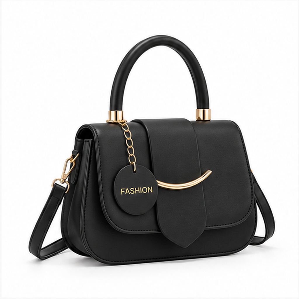Elegant Black Structured Top Handle Handbag