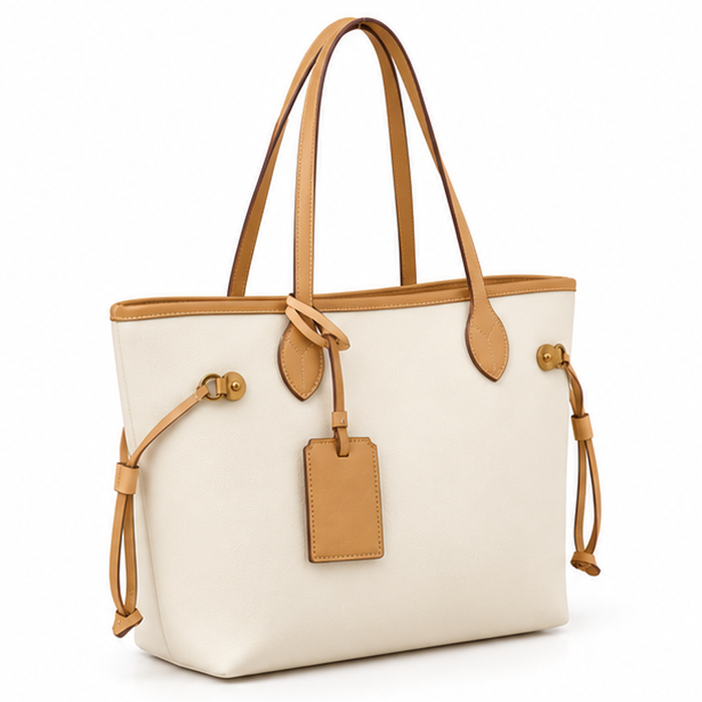 Elegant Cream Tan Trim Tote Bag