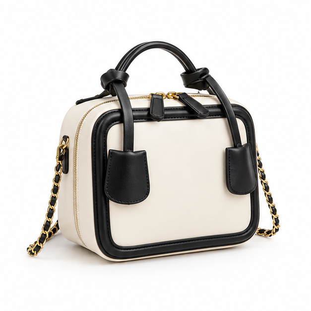 Elegant Contrast Chain Strap Handbag Purse