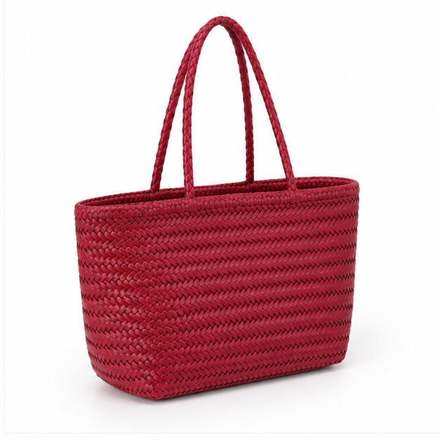 Burgundy Woven Everyday Structured Tote Bag