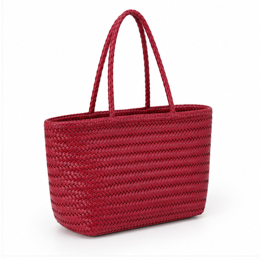 Burgundy Woven Everyday Structured Tote Bag