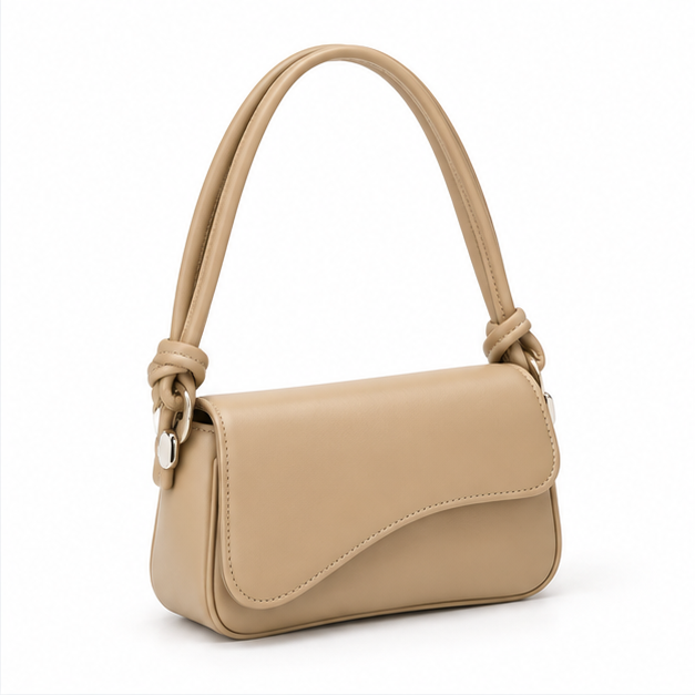 Khaki Curved Flap Shoulder Handbag