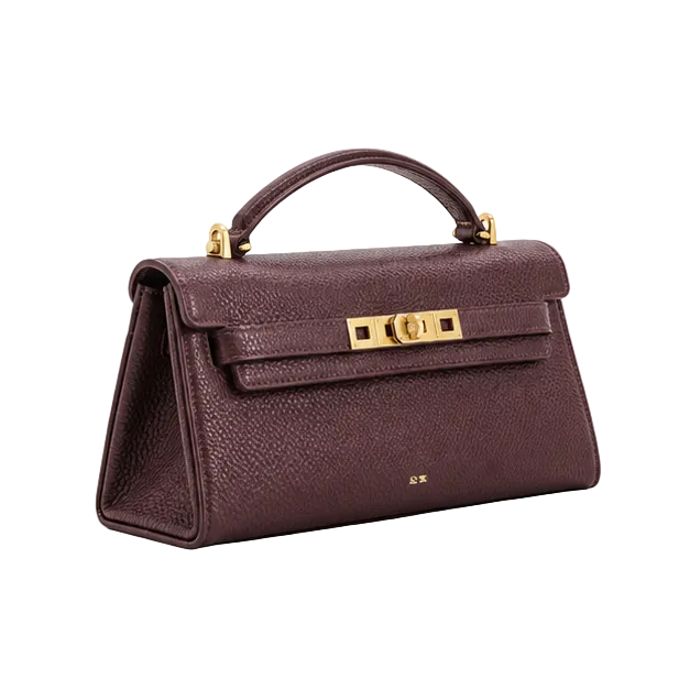 Burgundy Structured Top Handle Statement Handbag