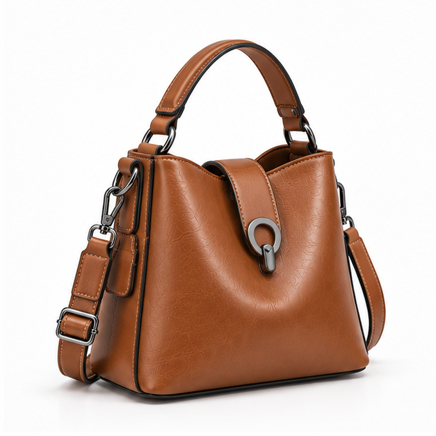 Caramel Leather Structured Shoulder Handbag