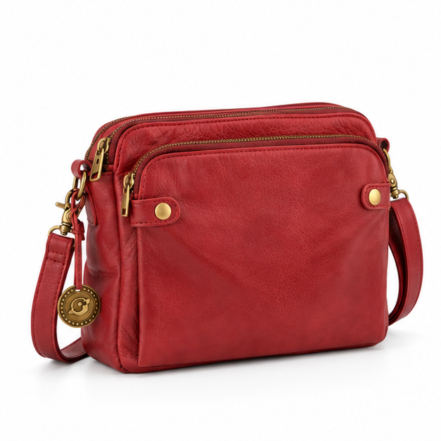 Vintage Red Leather Crossbody Shoulder Bag