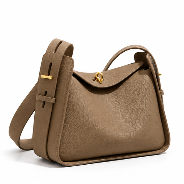 Elephant Grey Pebbled Leather Shoulder Bag