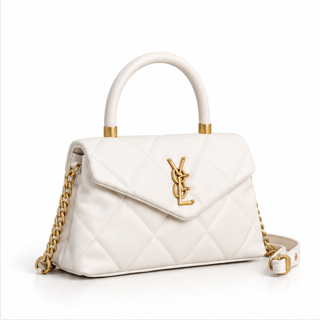 Ivory Quilted Top Handle Shoulder Bag