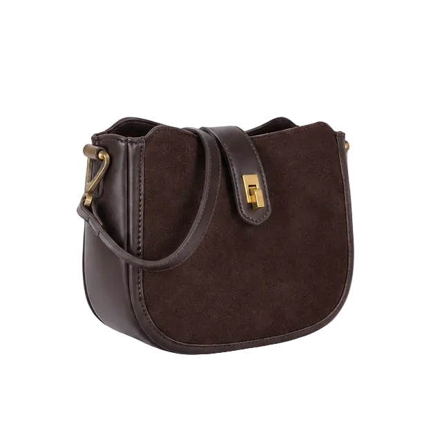 Elegant Brown Suede Crossbody Shoulder Bag