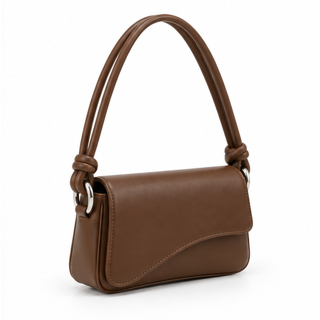 Coffee Brown Curved Flap Shoulder Bag