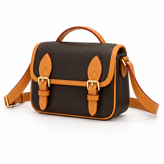 Vintage Two-Tone Buckle Crossbody Satchel