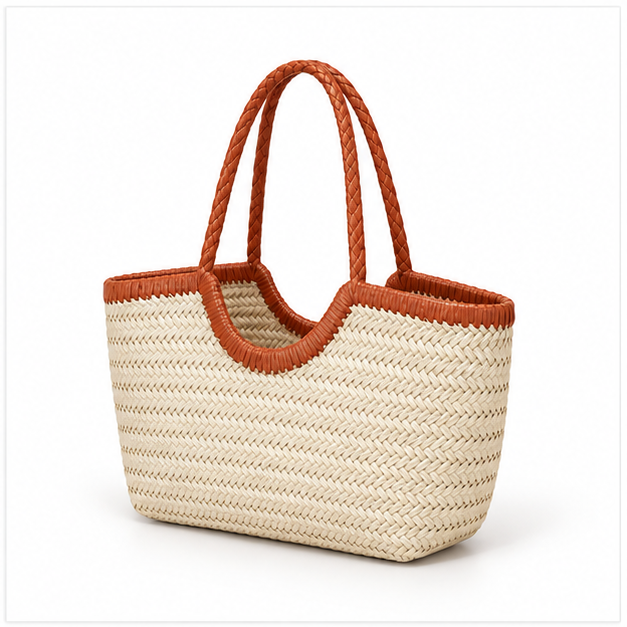 Handwoven Raffia Tote Bag With Handles
