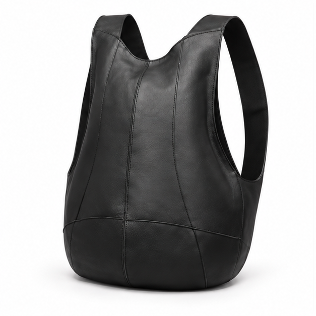 Black Minimalist Leather Everyday Backpack