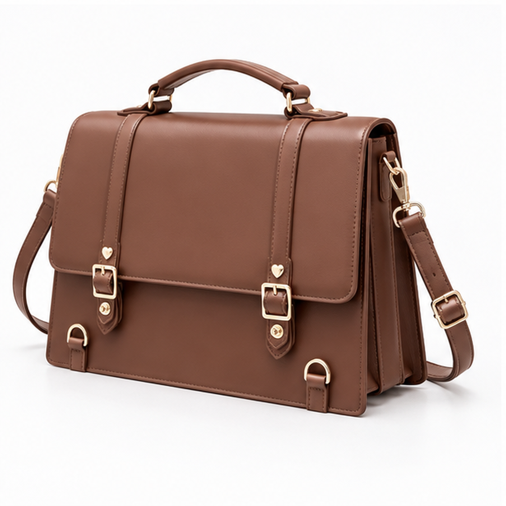 Elegant Brown Structured Buckle Shoulder Satchel