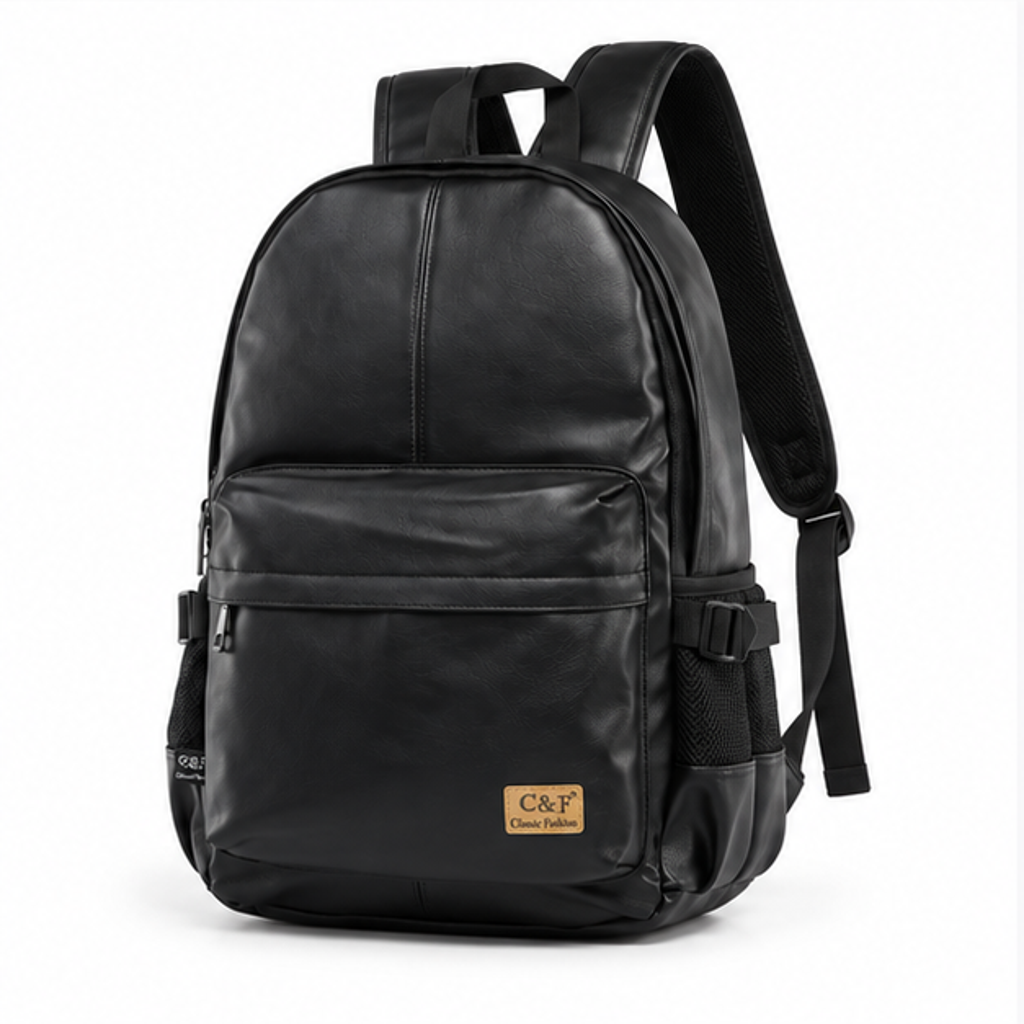 Black Leather Urban Travel Backpack Bag