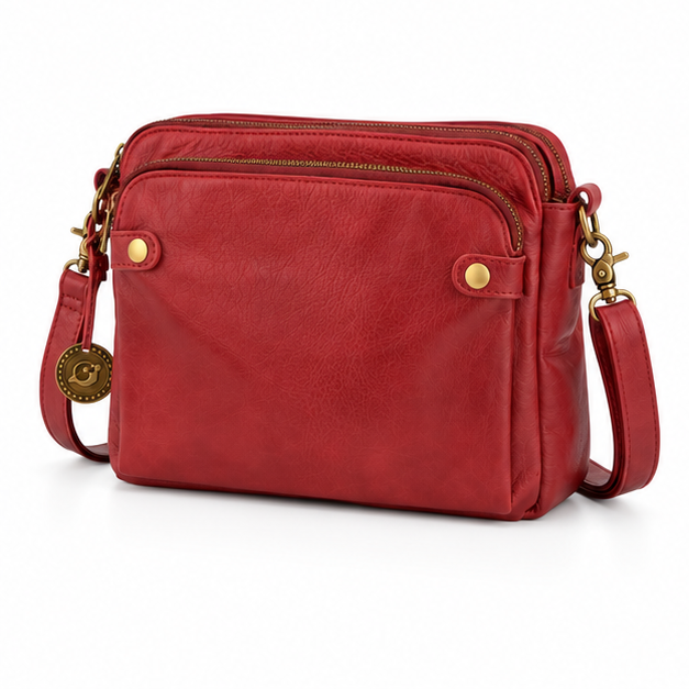 Vintage Red Leather Crossbody Shoulder Bag