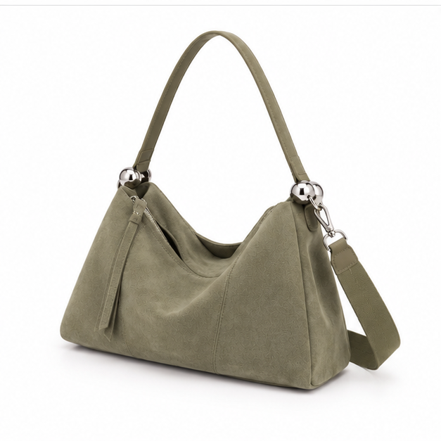 Green Suede Slouchy Shoulder Hobo Bag