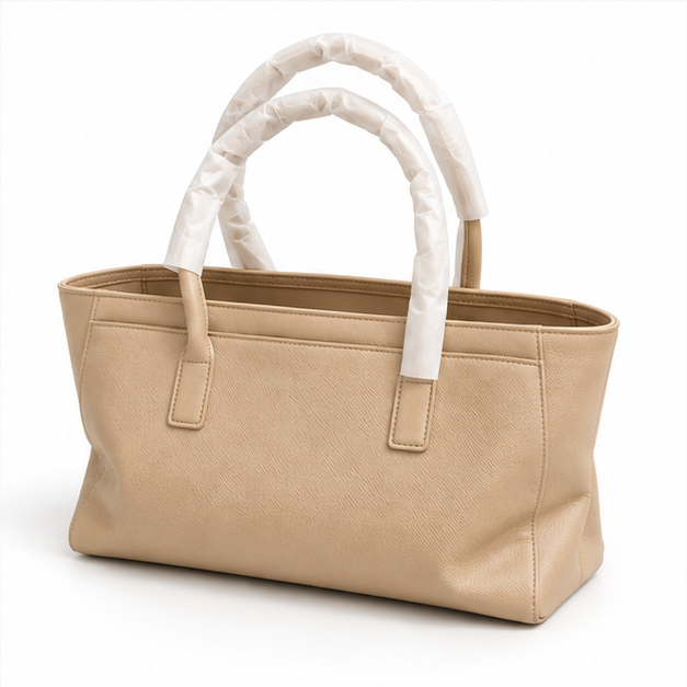 Beige Textured Everyday Carry Tote Handbag